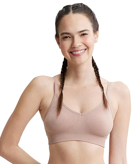 Jockey FE74 Women’s Wirefree Seamfree Nylon Bra – Full Coverage Cross-Back Beginners Fit, Mocha M